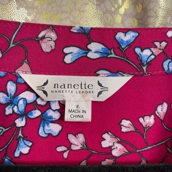 NANETTE Nanette Lepore Magenta Floral Pintuck Flared Dress, Size 8 - Picture 4 of 8